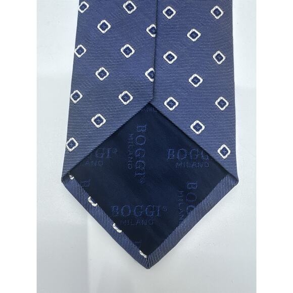 Boggi Milano Made In Italy Blue Men's Neck Tie W/ White Squares - Picture 7 of 14